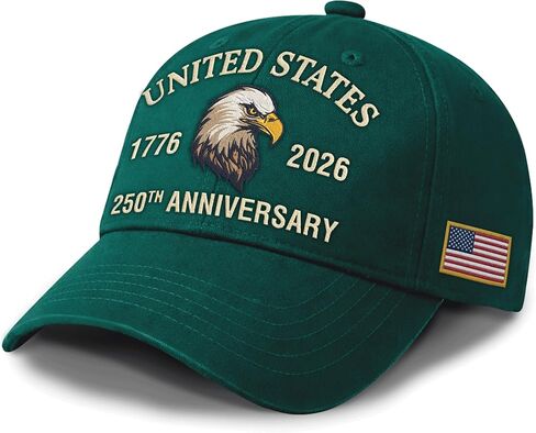 Hyturtle 250th Anniversary USA Hat, 1776-2026 American Flag Cotton Hat Gift | USA Bald Eagle Patriotic Cap Gifts for Men, Women, 250 Years Anniversary, Adjustable Fit, Embroidery Comfortable Cap in Saudi Arabia