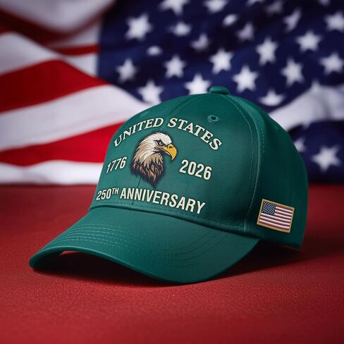 Hyturtle 250th Anniversary USA Hat, 1776-2026 American Flag Cotton Hat Gift | USA Bald Eagle Patriotic Cap Gifts for Men, Women, 250 Years Anniversary, Adjustable Fit, Embroidery Comfortable Cap in Saudi Arabia