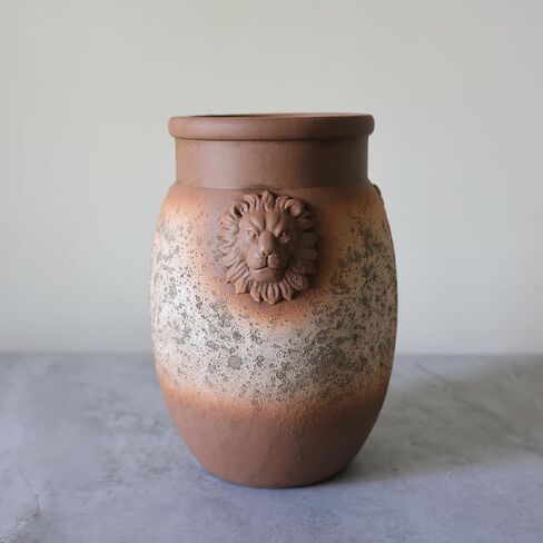 Rustic Farmhouse Vase, Lion Head Pattern Design for All Home Decor Styles, Ceramic Flower Vase, Ideal for Living Room,Dining Room, Mantel, Bedroom,Office, Bookshelf Decoration in Saudi Arabia