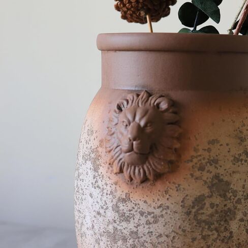 Rustic Farmhouse Vase, Lion Head Pattern Design for All Home Decor Styles, Ceramic Flower Vase, Ideal for Living Room,Dining Room, Mantel, Bedroom,Office, Bookshelf Decoration in Saudi Arabia