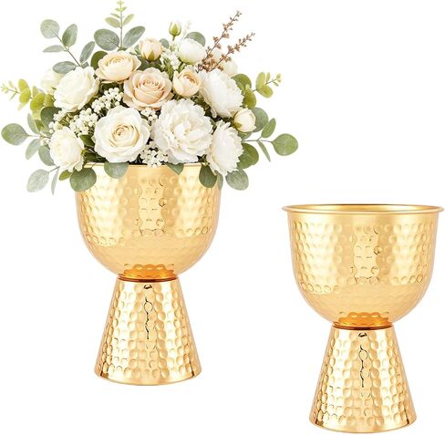 Gold Urn Vases for Centerpieces 2 Pcs, 8.8" Metal Compote Bowl Vases for Table Decorations, Pedestal Vase for Wedding, Anniversary Party & Home in Kuwait