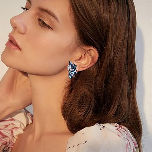 MALOYANVE Crystal Cluster Earrings Funky Punk Rock Small Round Rhinestone Angel Wings Statement Stud Earrings for Brides Bridemaids Wedding Jewelry Gifts for Women in Kuwait