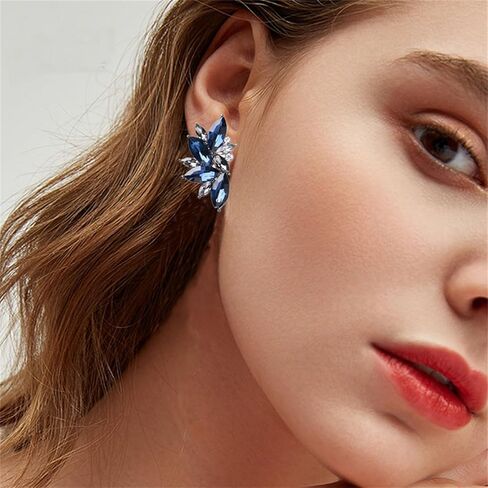 MALOYANVE Crystal Cluster Earrings Funky Punk Rock Small Round Rhinestone Angel Wings Statement Stud Earrings for Brides Bridemaids Wedding Jewelry Gifts for Women in Kuwait