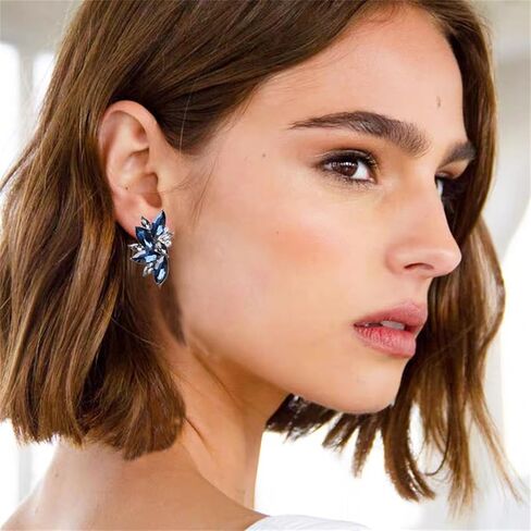 MALOYANVE Crystal Cluster Earrings Funky Punk Rock Small Round Rhinestone Angel Wings Statement Stud Earrings for Brides Bridemaids Wedding Jewelry Gifts for Women in Kuwait