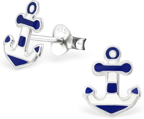 Anchor Studs Earrings White Blue Color Jewelry Sterling Silver 925 (E27772) in Saudi Arabia