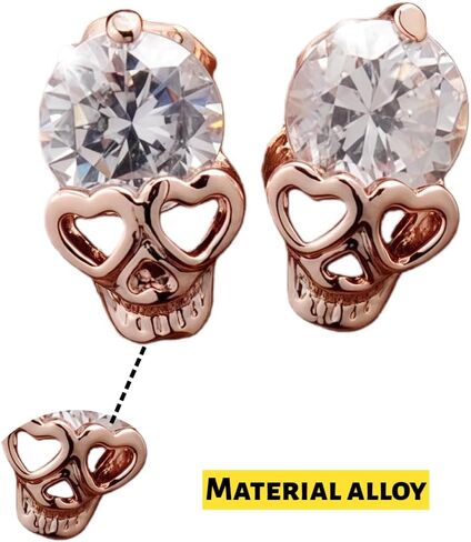 Punk Cute Skull Studs Womens Gothic Cool Statement Skeleton Jewelry Candy Skull Earrings Halloween Jewelry 1 pair -rose gold in Saudi Arabia