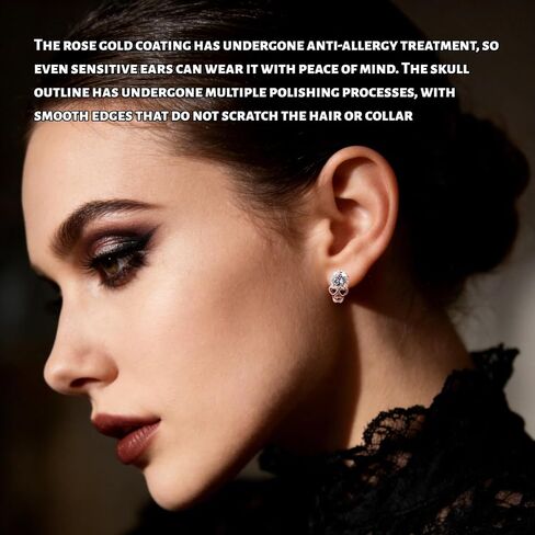 Punk Cute Skull Studs Womens Gothic Cool Statement Skeleton Jewelry Candy Skull Earrings Halloween Jewelry 1 pair -rose gold in Saudi Arabia