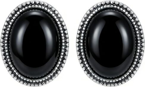 925 Sterling Silver Vintage Oxidized Studs Earrings Oval Cut 10mm Natural Gemstone Jewelry Gifts for Women in Saudi Arabia