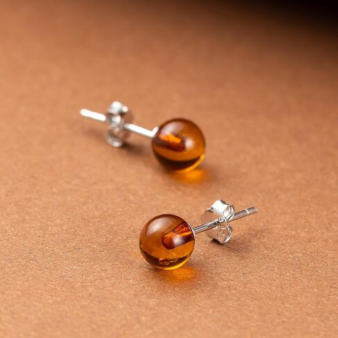 Baltic Amber Sterling Silver Small Stud Ball Earrings for Women in Saudi Arabia