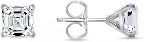 4 Ct Ascher Cut Diamond Stud Earrings | 14K White Gold | Martini Push Back | Elegant Studs for Women | Stylish Regular Wear Jewelry in Kuwait