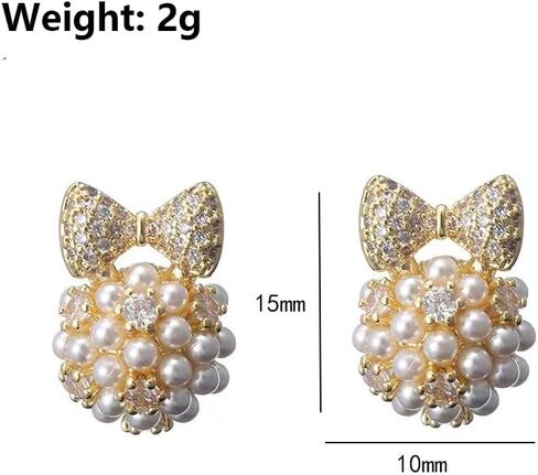 Gold Rhinestone Bow Pearl Stud Earrings for Women Chunky CZ Bowknot Pearls Stud Earrings Dainty Butterfly Knot Beaded Earrings Jewelry Accessories in Saudi Arabia
