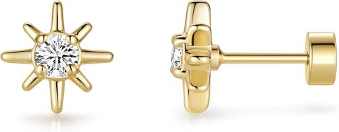ASHINE Flat Back Stud Earrings Hypoallergenic 14K Gold Plated 925 Silver Post Dainty CZ Cartilage Helix Tragus Piercing Star Jewelry for Women in Saudi Arabia