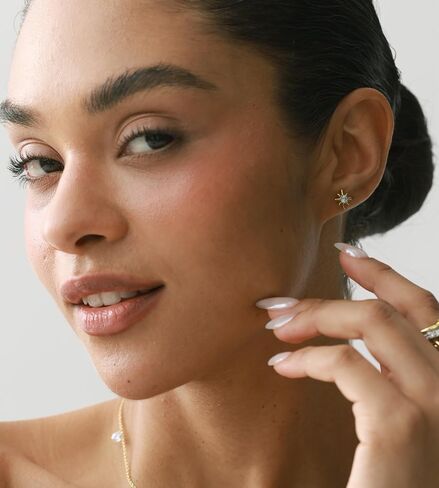ASHINE Flat Back Stud Earrings Hypoallergenic 14K Gold Plated 925 Silver Post Dainty CZ Cartilage Helix Tragus Piercing Star Jewelry for Women in Saudi Arabia