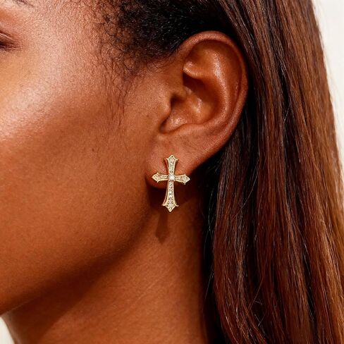 Gold Plated Cross Earrings for Women and Men Cubic Zirconia Trendy Gothic Cross Studs Earring Dainty Cute Small Faith Earrings Gifts For Her in Kuwait