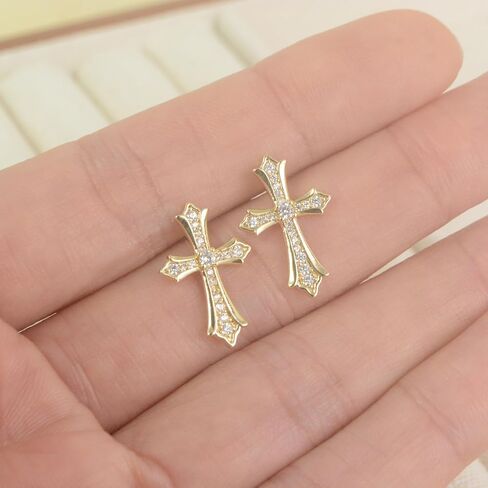 Gold Plated Cross Earrings for Women and Men Cubic Zirconia Trendy Gothic Cross Studs Earring Dainty Cute Small Faith Earrings Gifts For Her in Kuwait