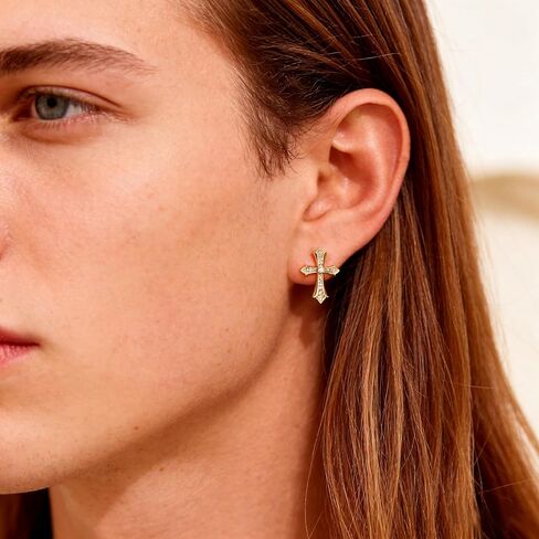 Gold Plated Cross Earrings for Women and Men Cubic Zirconia Trendy Gothic Cross Studs Earring Dainty Cute Small Faith Earrings Gifts For Her in Kuwait