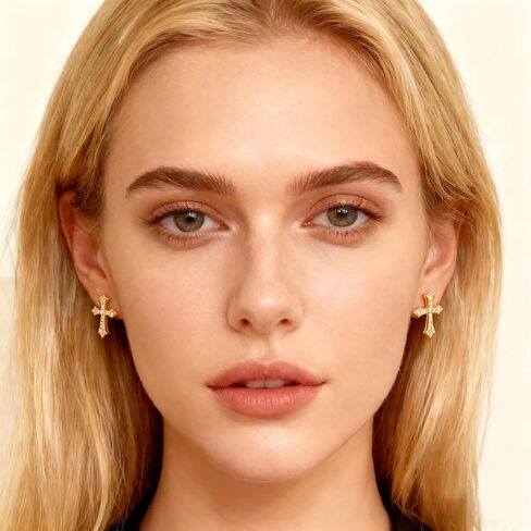 Gold Plated Cross Earrings for Women and Men Cubic Zirconia Trendy Gothic Cross Studs Earring Dainty Cute Small Faith Earrings Gifts For Her in Kuwait