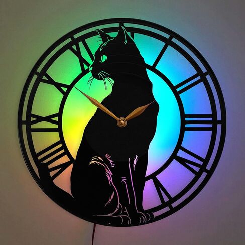 Black Cat Wall Clock with LED Light, Black Vinyl Record in Saudi Arabia