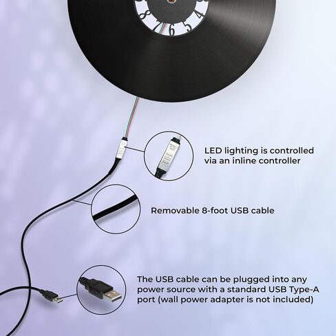 Black Cat Wall Clock with LED Light, Black Vinyl Record in Saudi Arabia