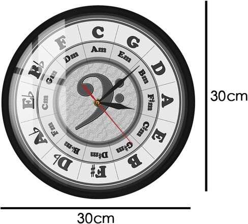 Bass Clef Circle of Fifths Worksheet Wall Clock with Metal Frame, Silent Quartz Battery Operated Music Key Harmony Theory Aluminum Frame Wall Watch Musician Composer Gift for Artist Home in Saudi Arabia