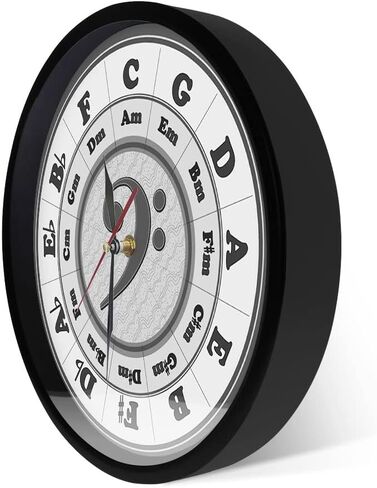 Bass Clef Circle of Fifths Worksheet Wall Clock with Metal Frame, Silent Quartz Battery Operated Music Key Harmony Theory Aluminum Frame Wall Watch Musician Composer Gift for Artist Home in Saudi Arabia