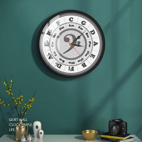 Bass Clef Circle of Fifths Worksheet Wall Clock with Metal Frame, Silent Quartz Battery Operated Music Key Harmony Theory Aluminum Frame Wall Watch Musician Composer Gift for Artist Home in Saudi Arabia