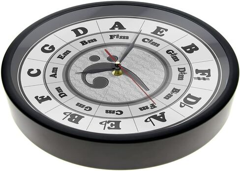 Bass Clef Circle of Fifths Worksheet Wall Clock with Metal Frame, Silent Quartz Battery Operated Music Key Harmony Theory Aluminum Frame Wall Watch Musician Composer Gift for Artist Home in Saudi Arabia