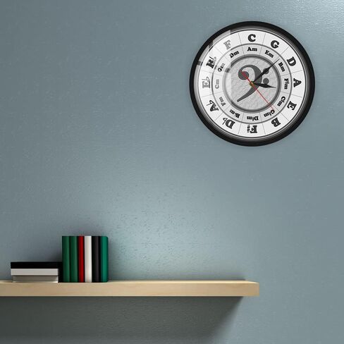 Bass Clef Circle of Fifths Worksheet Wall Clock with Metal Frame, Silent Quartz Battery Operated Music Key Harmony Theory Aluminum Frame Wall Watch Musician Composer Gift for Artist Home in Saudi Arabia