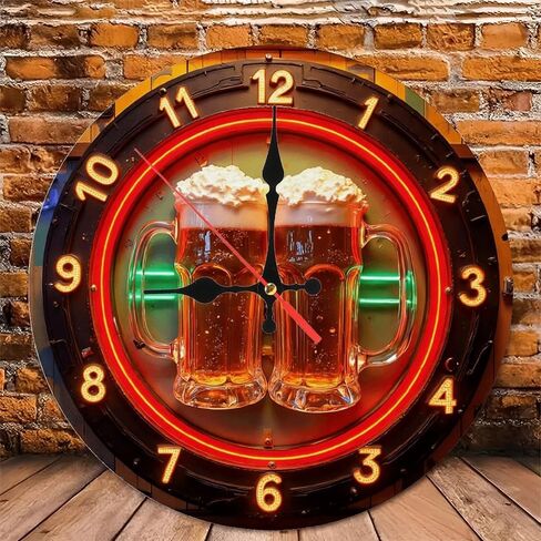 Beer Neon Style Clock Sign for Bar Or Pub10-Inch Wooden Wall Clock, Silent Movement, Battery Operated (AA Batteries Not Included), Artistic Home Decor, Perfect for Home Accents in Saudi Arabia