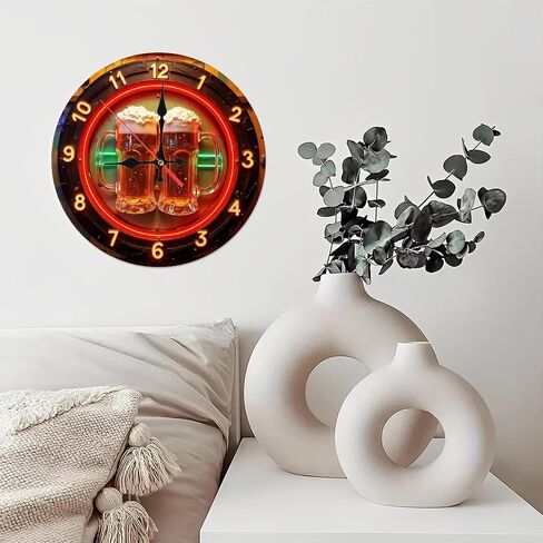 Beer Neon Style Clock Sign for Bar Or Pub10-Inch Wooden Wall Clock, Silent Movement, Battery Operated (AA Batteries Not Included), Artistic Home Decor, Perfect for Home Accents in Saudi Arabia