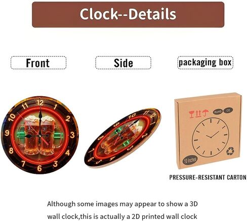 Beer Neon Style Clock Sign for Bar Or Pub10-Inch Wooden Wall Clock, Silent Movement, Battery Operated (AA Batteries Not Included), Artistic Home Decor, Perfect for Home Accents in Saudi Arabia