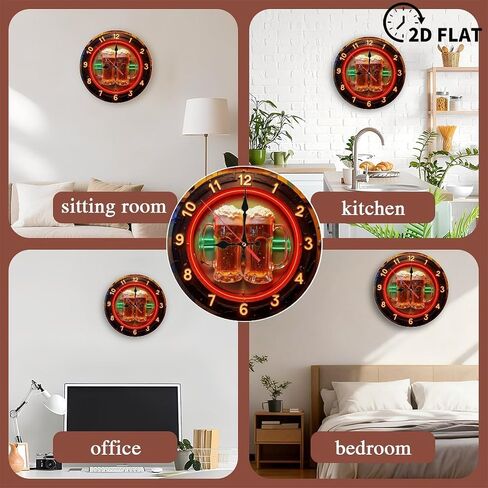 Beer Neon Style Clock Sign for Bar Or Pub10-Inch Wooden Wall Clock, Silent Movement, Battery Operated (AA Batteries Not Included), Artistic Home Decor, Perfect for Home Accents in Saudi Arabia