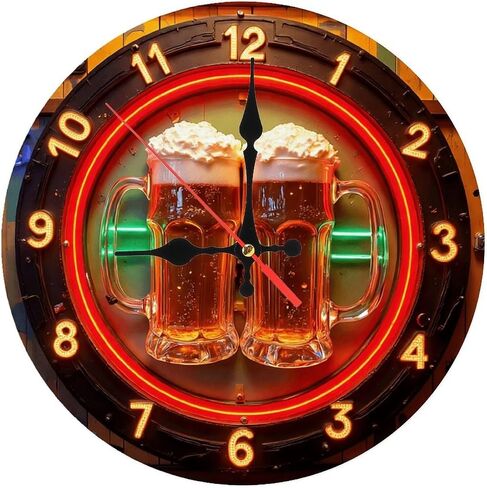 Beer Neon Style Clock Sign for Bar Or Pub10-Inch Wooden Wall Clock, Silent Movement, Battery Operated (AA Batteries Not Included), Artistic Home Decor, Perfect for Home Accents in Saudi Arabia