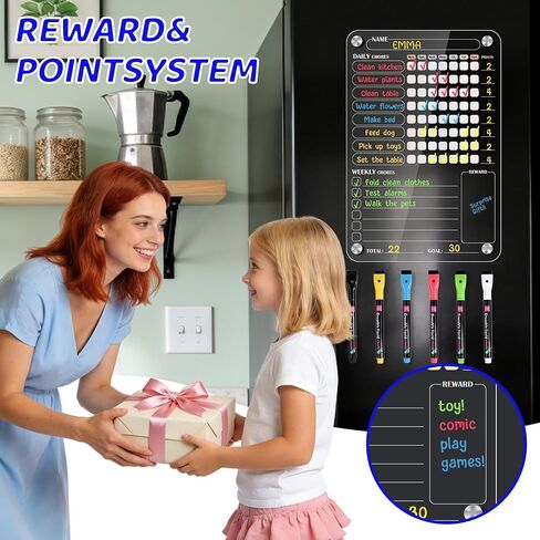 Acrylic Magnetic Chore Chart for Kids Multiple Kids, Clear Chore Board for Fridge Refrigerator, Behavior Reward Responsibility Chart, 2 Dry Erase Chores Chart for Kid with 6 Markers & Anti-Scratch Pad in Kuwait