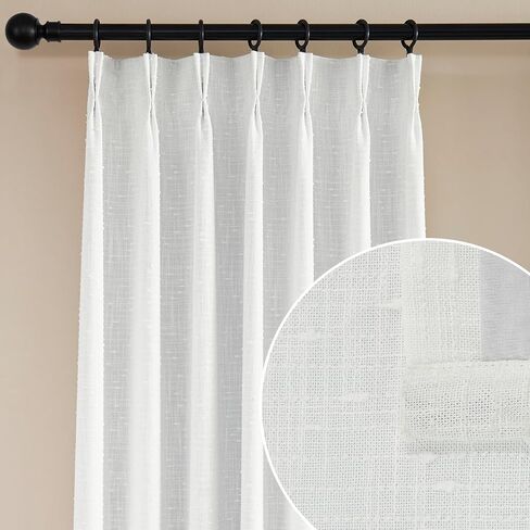 100% Blackout Pinch Pleated Linen Texture Curtain for Living Room,Back Tab Sheer with Liner for Bedroom,2 Panels, 40" W x102 L,White in Saudi Arabia