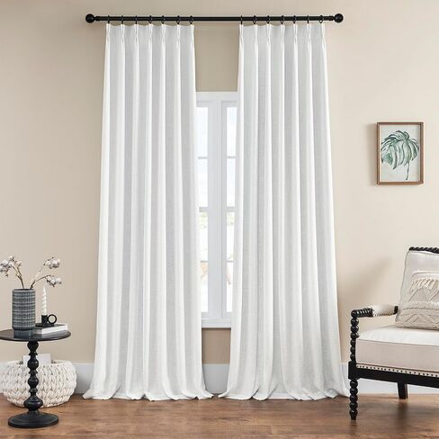 100% Blackout Pinch Pleated Linen Texture Curtain for Living Room,Back Tab Sheer with Liner for Bedroom,2 Panels, 40" W x102 L,White in Saudi Arabia