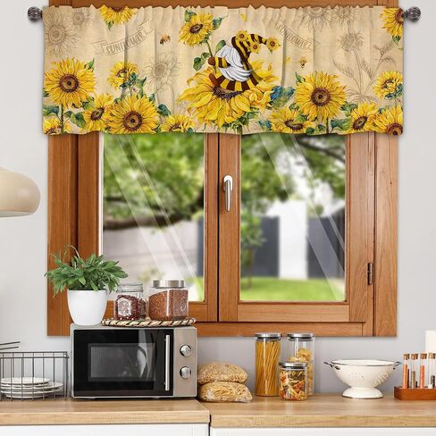 Sunflower Kitchen Curtains and Valances Set 3 PCS for Window, Gnomes Spring and Summer Kitchen Decor for Bahtroom, Home - Laundry Farmhouse Short Curtains 54" w x 18" L and 27" w x 36"L in Kuwait