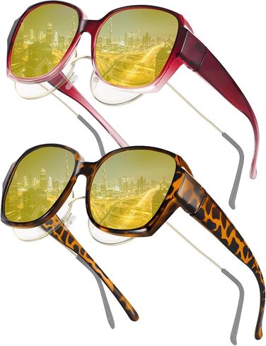 JATEBI Night Vision Driving Glasses Fit Over Eyeglasses, Anti Glare Yellow Lens Night Glasses for Men and Women, Oversized Driving Eyewear in Saudi Arabia