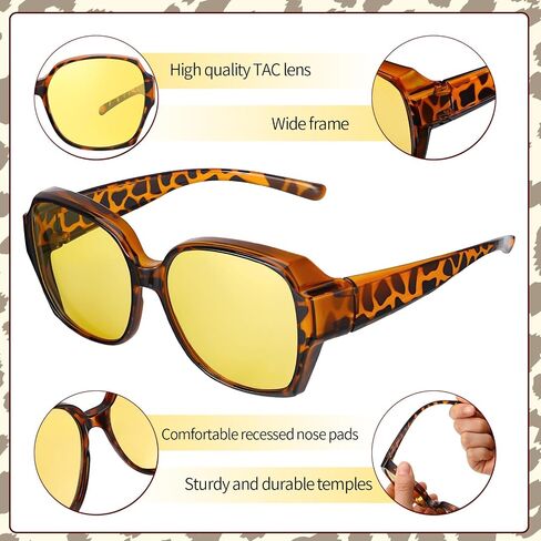 JATEBI Night Vision Driving Glasses Fit Over Eyeglasses, Anti Glare Yellow Lens Night Glasses for Men and Women, Oversized Driving Eyewear in Saudi Arabia