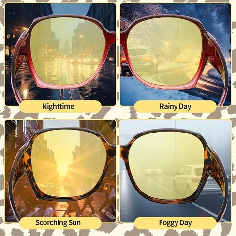 JATEBI Night Vision Driving Glasses Fit Over Eyeglasses, Anti Glare Yellow Lens Night Glasses for Men and Women, Oversized Driving Eyewear in Saudi Arabia