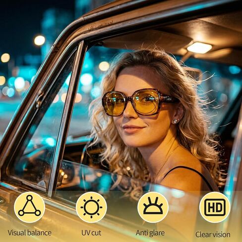 JATEBI Night Vision Driving Glasses Fit Over Eyeglasses, Anti Glare Yellow Lens Night Glasses for Men and Women, Oversized Driving Eyewear in Saudi Arabia