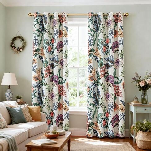 VOGOL Purple Flower Thermal Blackout Drapes, 52 x 84 Inches, 2 Panels | Grommet Top, Thermal Insulated, Light Blocking, Thick Fabric, for Bedroom and Living Room in Kuwait