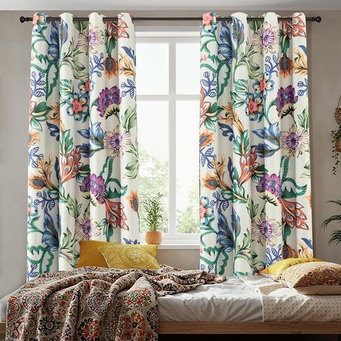 VOGOL Purple Flower Thermal Blackout Drapes, 52 x 84 Inches, 2 Panels | Grommet Top, Thermal Insulated, Light Blocking, Thick Fabric, for Bedroom and Living Room in Kuwait
