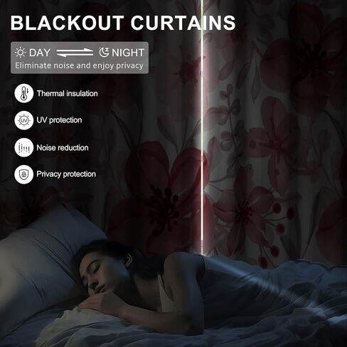 Pink Floral Blackout Curtains for Bedroom and Living Room, Summer Vintage Black Out Curtains 84 Inch Long 2 Panels Set with Tassel Tiebacks, Thermal Insulated Soundproof Grommet Darkening Curtains in Kuwait