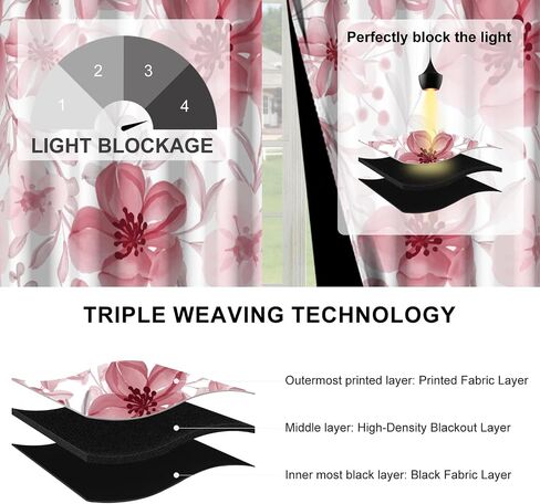Pink Floral Blackout Curtains for Bedroom and Living Room, Summer Vintage Black Out Curtains 84 Inch Long 2 Panels Set with Tassel Tiebacks, Thermal Insulated Soundproof Grommet Darkening Curtains in Kuwait