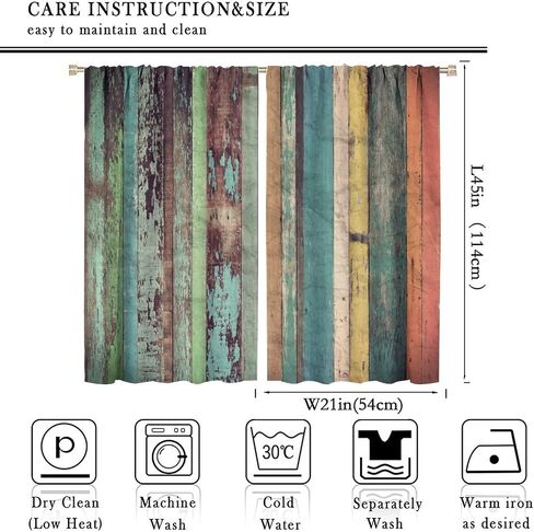 Wooden Print Kitchen Curtains,Rustic Wooden Board Pattern Country Life Theme Vintage Style Fabric Curtains for Bedroom Living Room Colorful Window Drapes 2 Panel Set Total Size 42" x 45" in Kuwait