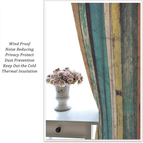 Wooden Print Kitchen Curtains,Rustic Wooden Board Pattern Country Life Theme Vintage Style Fabric Curtains for Bedroom Living Room Colorful Window Drapes 2 Panel Set Total Size 42" x 45" in Kuwait