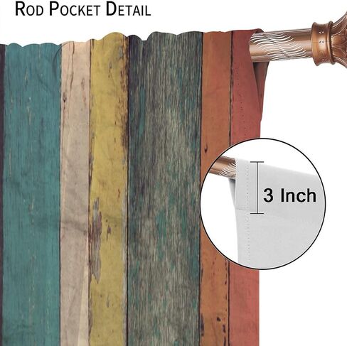 Wooden Print Kitchen Curtains,Rustic Wooden Board Pattern Country Life Theme Vintage Style Fabric Curtains for Bedroom Living Room Colorful Window Drapes 2 Panel Set Total Size 42" x 45" in Kuwait