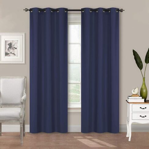 Home Collection 2 Panels 100% Blackout Curtain Set Solid Color with Rod Pocket Grommet Drapes for Kitchen, Dinning Room, Bathroom, Bedroom,Living Room Window New (74" Wide X 83" Long, Navy Blue) in Saudi Arabia