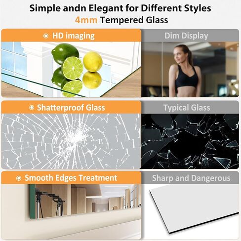 Home Gym Mirror, 67''x24''(Each)-2PCS Large Frameless Full Body Wall Mirror Length Tempered Glass Mirror Wall-Mounted Mirror for Gym Yoga Bedroom Bathroom Exercise Room 170x60cmx2 in Saudi Arabia